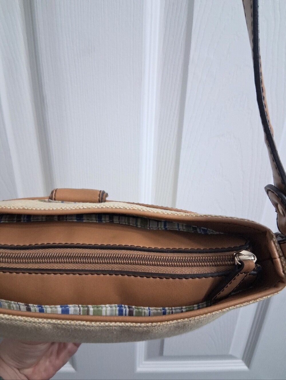 Vintage Etienne Aigner Tweed Shoulder Bag Beige Brown Classic Canvas Purse - Picture 10 of 15